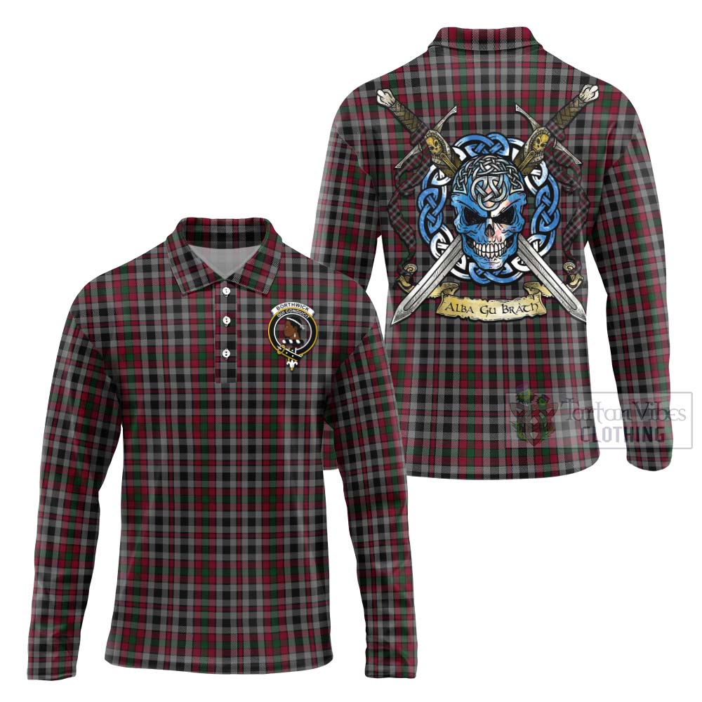 Borthwick Tartan Long Sleeve Polo Shirt with Family Crest Celtic Skull Style Unisex - Tartan Vibes Clothing