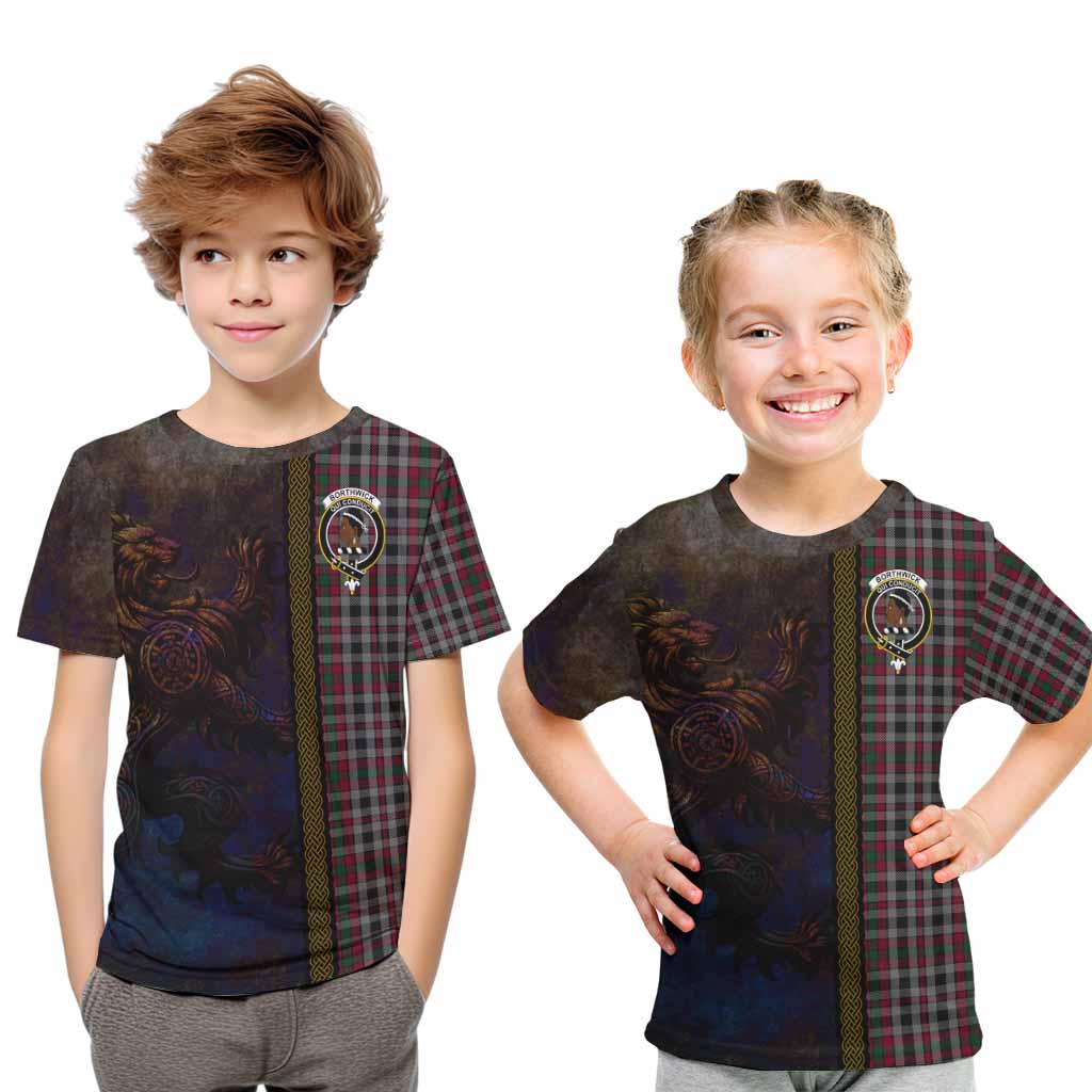 Tartan Vibes Clothing Borthwick Tartan Family Crest Kid T-Shirt Alba Gu Brath Be Brave Lion Ancient Style