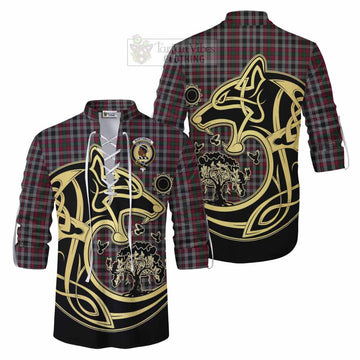Borthwick Tartan Ghillie Kilt Shirt with Family Crest Celtic Wolf Style Men - Tartan Vibes Clothing