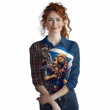 Borthwick Tartan Family Crest Women's Casual Shirt with Scottish Majestic Lion Female - Tartan Vibes Clothing