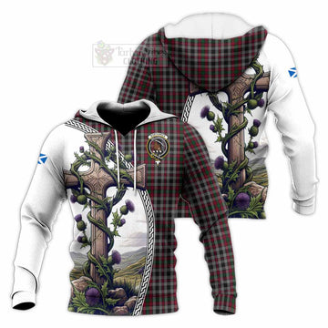 Borthwick Tartan Knitted Hoodie with Family Crest and St. Andrew's Cross Accented by Thistle Vines Unisex Knitted Pullover Hoodie - Tartan Vibes Clothing