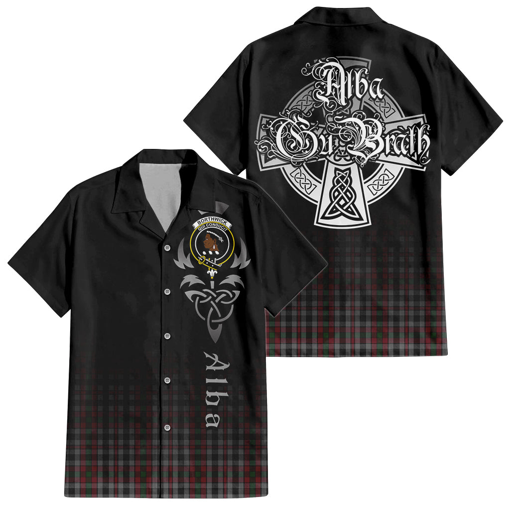 Tartan Vibes Clothing Borthwick Tartan Short Sleeve Button Up Featuring Alba Gu Brath Family Crest Celtic Inspired