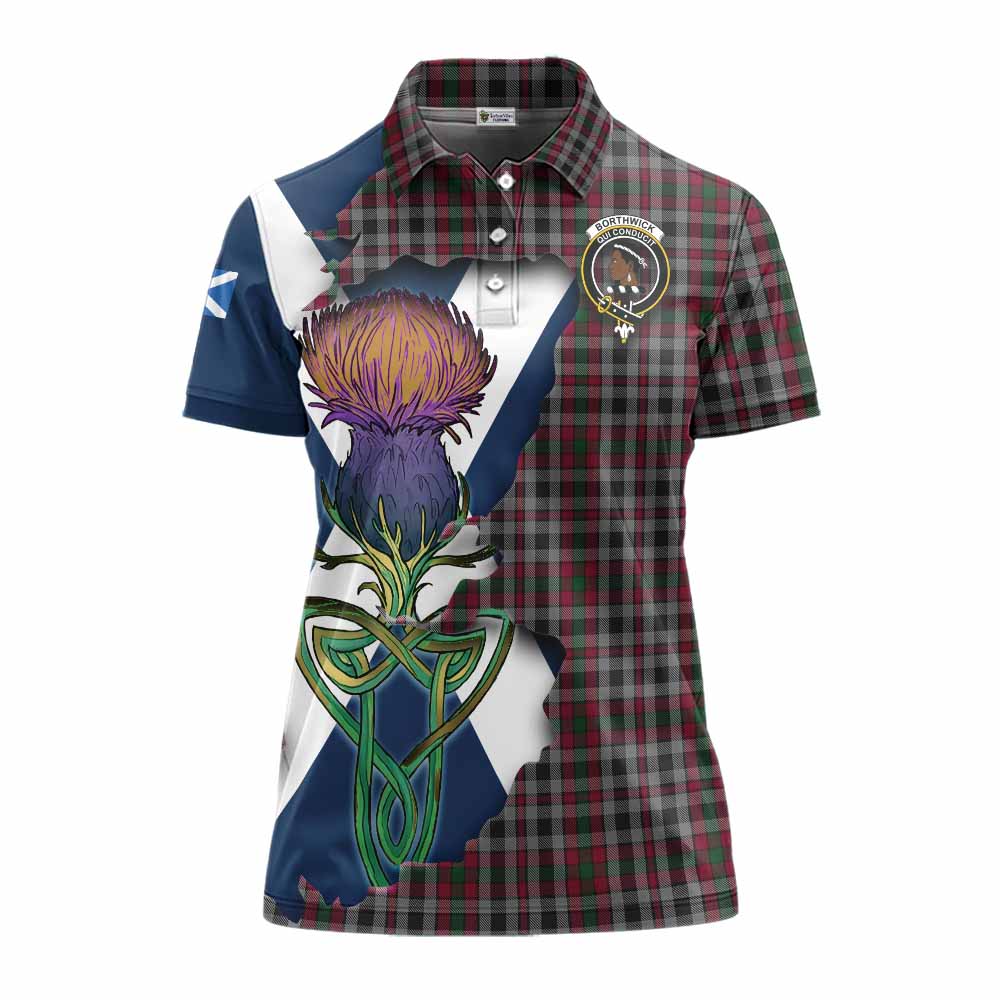 Tartan Vibes Clothing Borthwick Tartan Family Crest Women's Polo Shirt Scottish Thistle Celtic Inspired