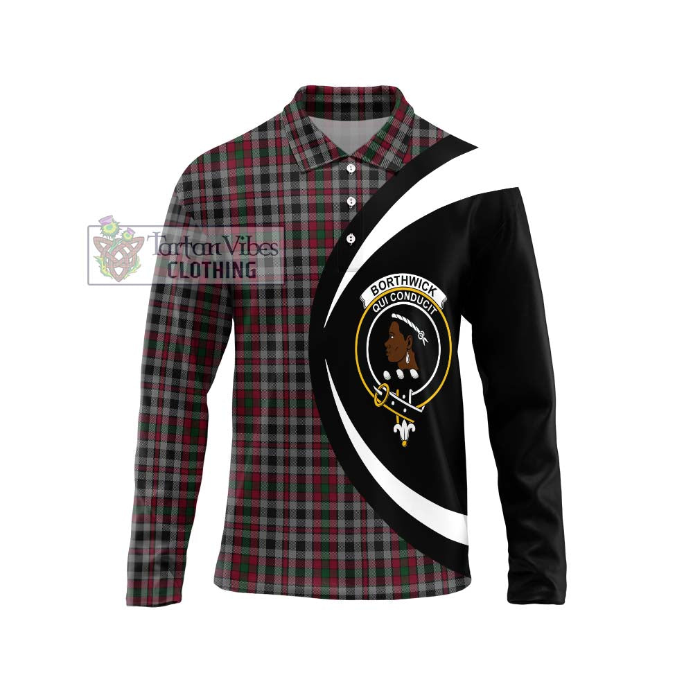 Borthwick Tartan Long Sleeve Polo Shirt with Family Crest Circle Style Unisex - Tartan Vibes Clothing