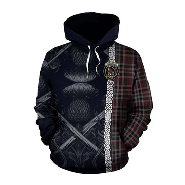 Borthwick Tartan Cotton Hoodie with Family Crest Cross Sword Thistle Celtic Vibes Pullover Hoodie XS - Tartan Vibes Clothing