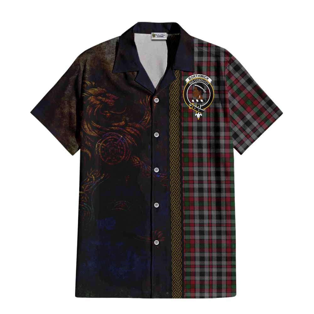 Tartan Vibes Clothing Borthwick Tartan Family Crest Short Sleeve Button Shirt Alba Gu Brath Be Brave Lion Ancient Style