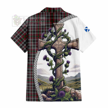 Borthwick Tartan Hawaiian Shirt with Family Crest and St. Andrew's Cross Accented by Thistle Vines - Tartan Vibes Clothing