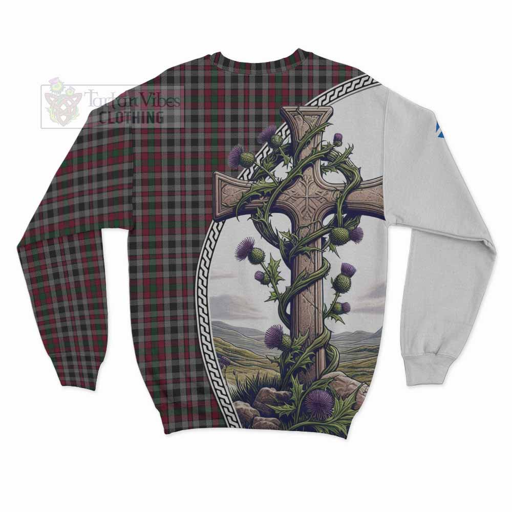 Borthwick Tartan Sweatshirt with Family Crest and St. Andrew's Cross Accented by Thistle Vines - Tartan Vibes Clothing