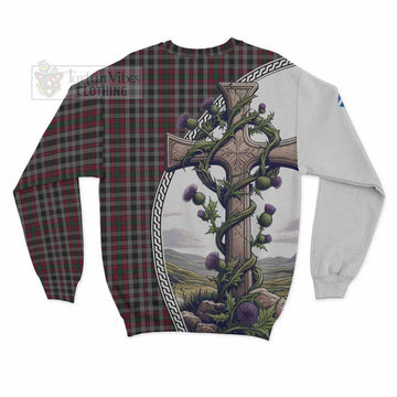 Borthwick Tartan Sweatshirt with Family Crest and St. Andrew's Cross Accented by Thistle Vines - Tartan Vibes Clothing