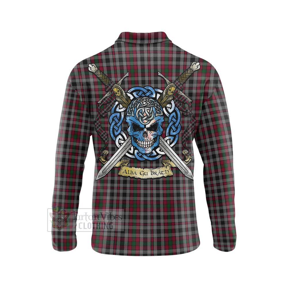Borthwick Tartan Long Sleeve Polo Shirt with Family Crest Celtic Skull Style - Tartan Vibes Clothing