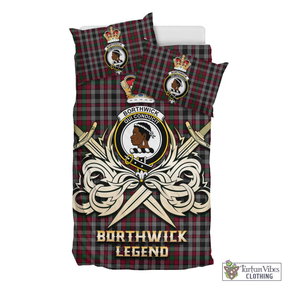 Tartan Vibes Clothing Borthwick Tartan Bedding Set with Clan Crest and the Golden Sword of Courageous Legacy