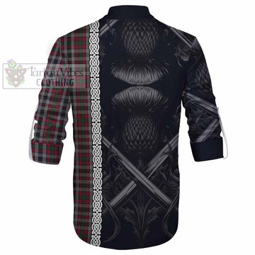 Borthwick Tartan Ghillie Kilt Shirt with Family Crest Cross Sword Thistle Celtic Vibes - Tartan Vibes Clothing