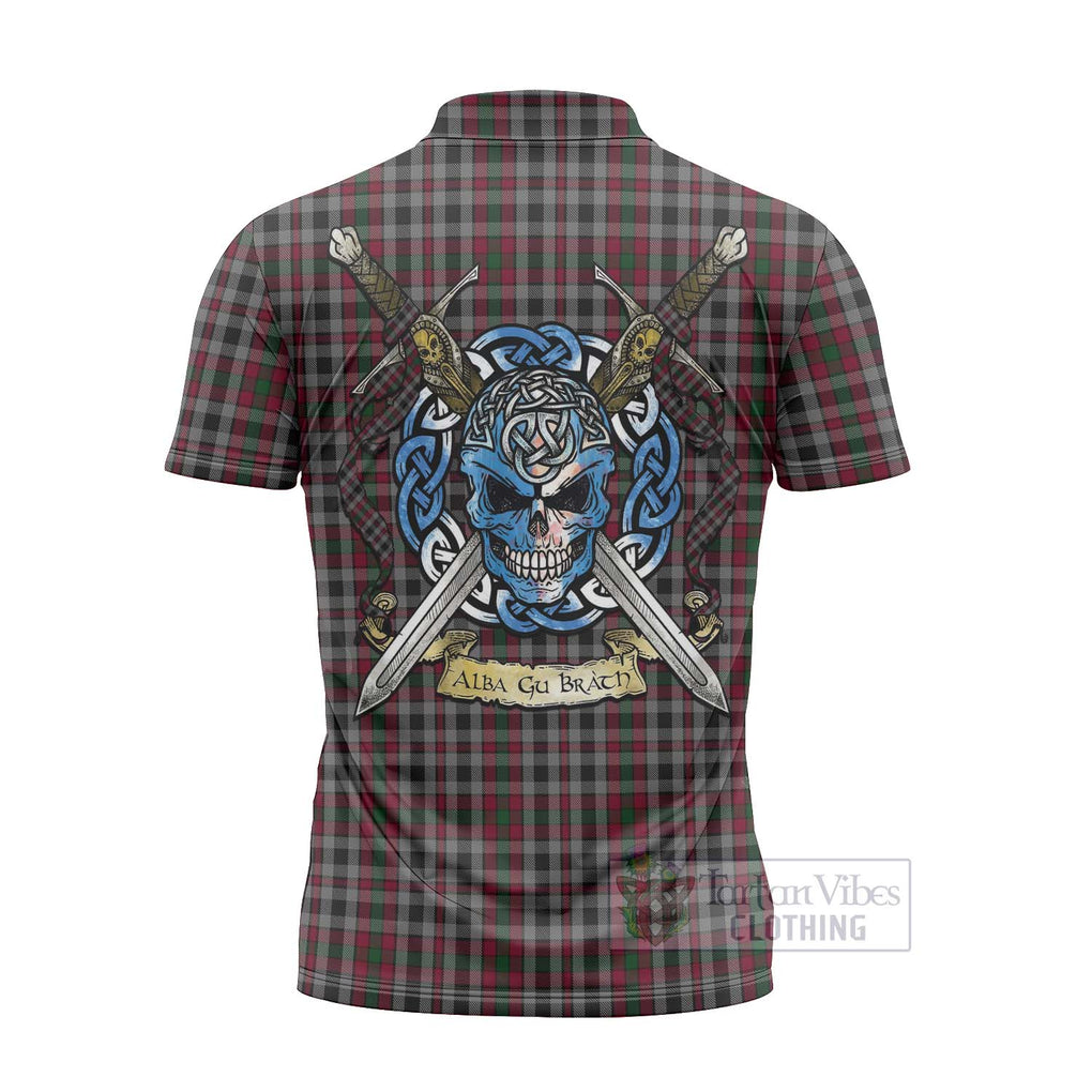 Borthwick Tartan Zipper Polo Shirt with Family Crest Celtic Skull Style - Tartan Vibes Clothing