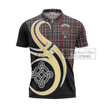 Borthwick Tartan Zipper Polo Shirt with Family Crest and Celtic Symbol Style - Tartan Vibes Clothing