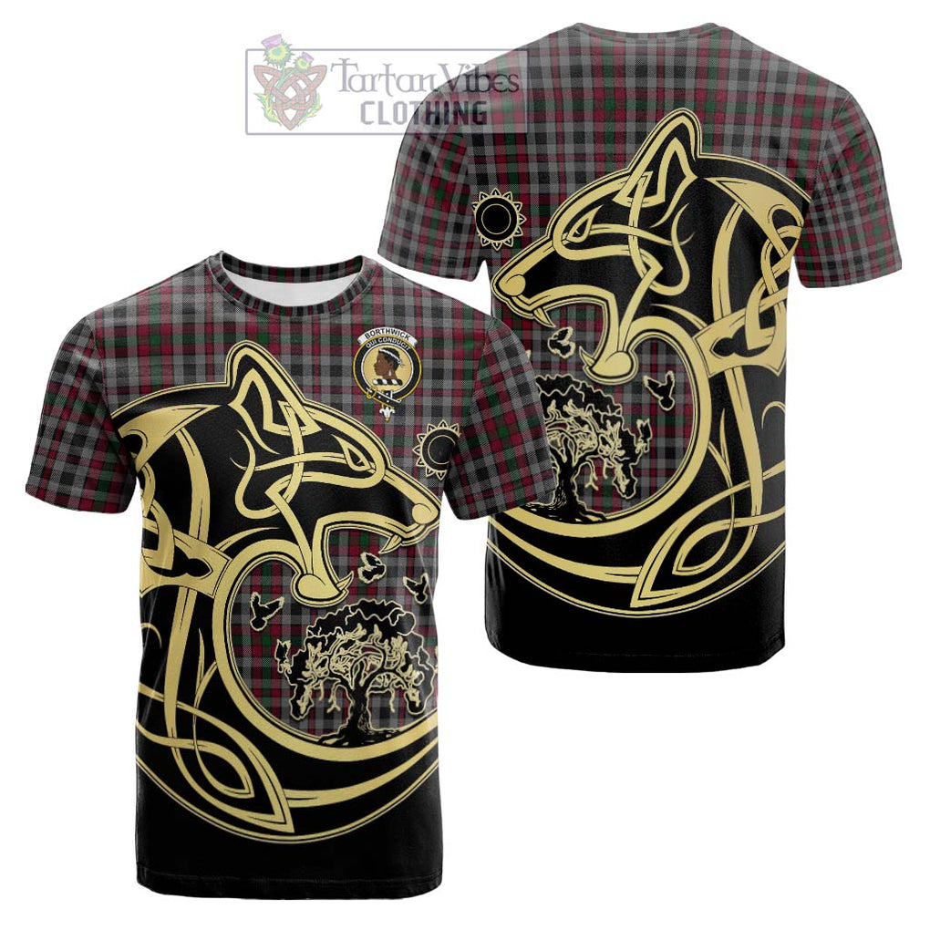 Tartan Vibes Clothing Borthwick Tartan Cotton T-shirt with Family Crest Celtic Wolf Style