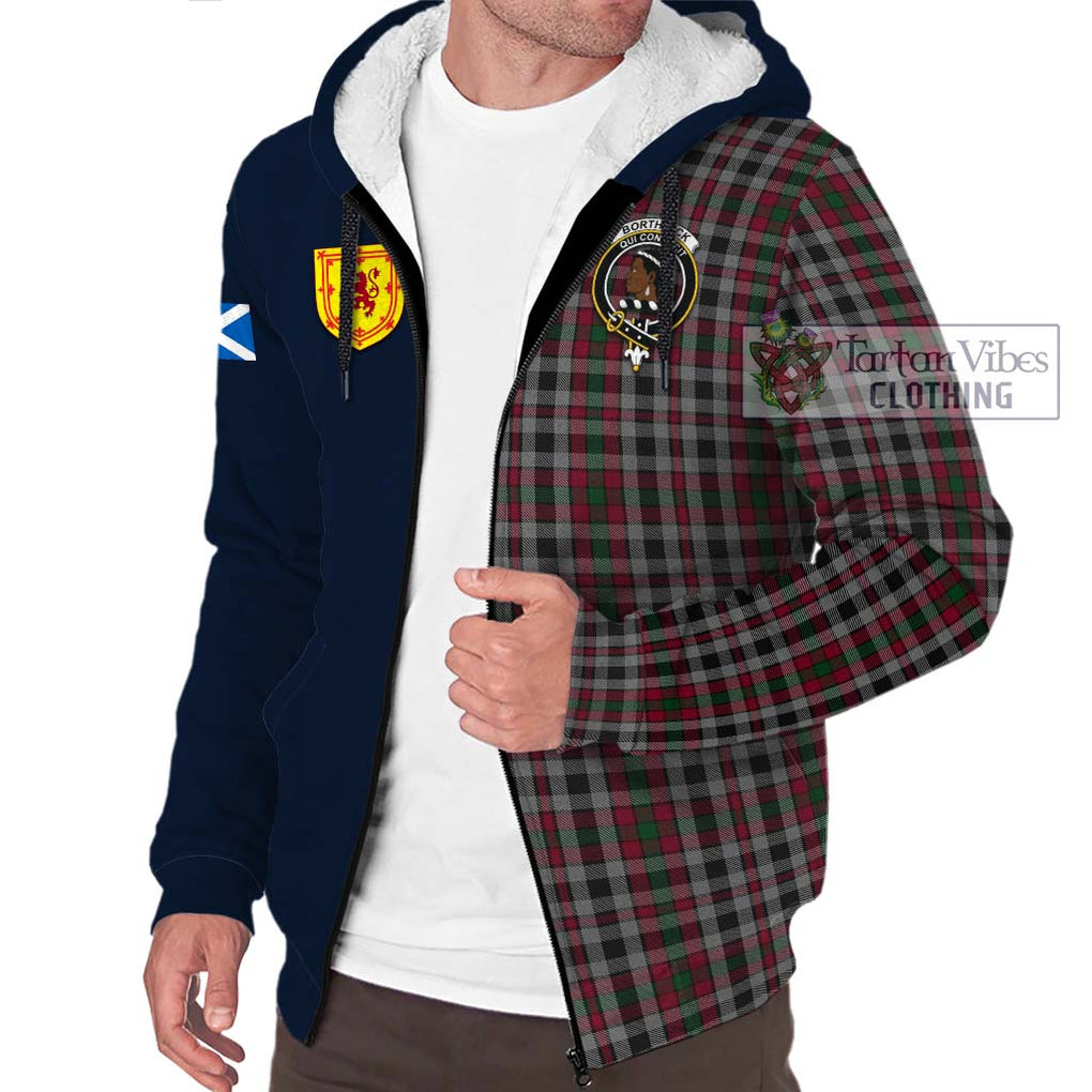 Borthwick Tartan Sherpa Hoodie Alba with Scottish Lion Royal Arm Half Style - Tartan Vibes Clothing