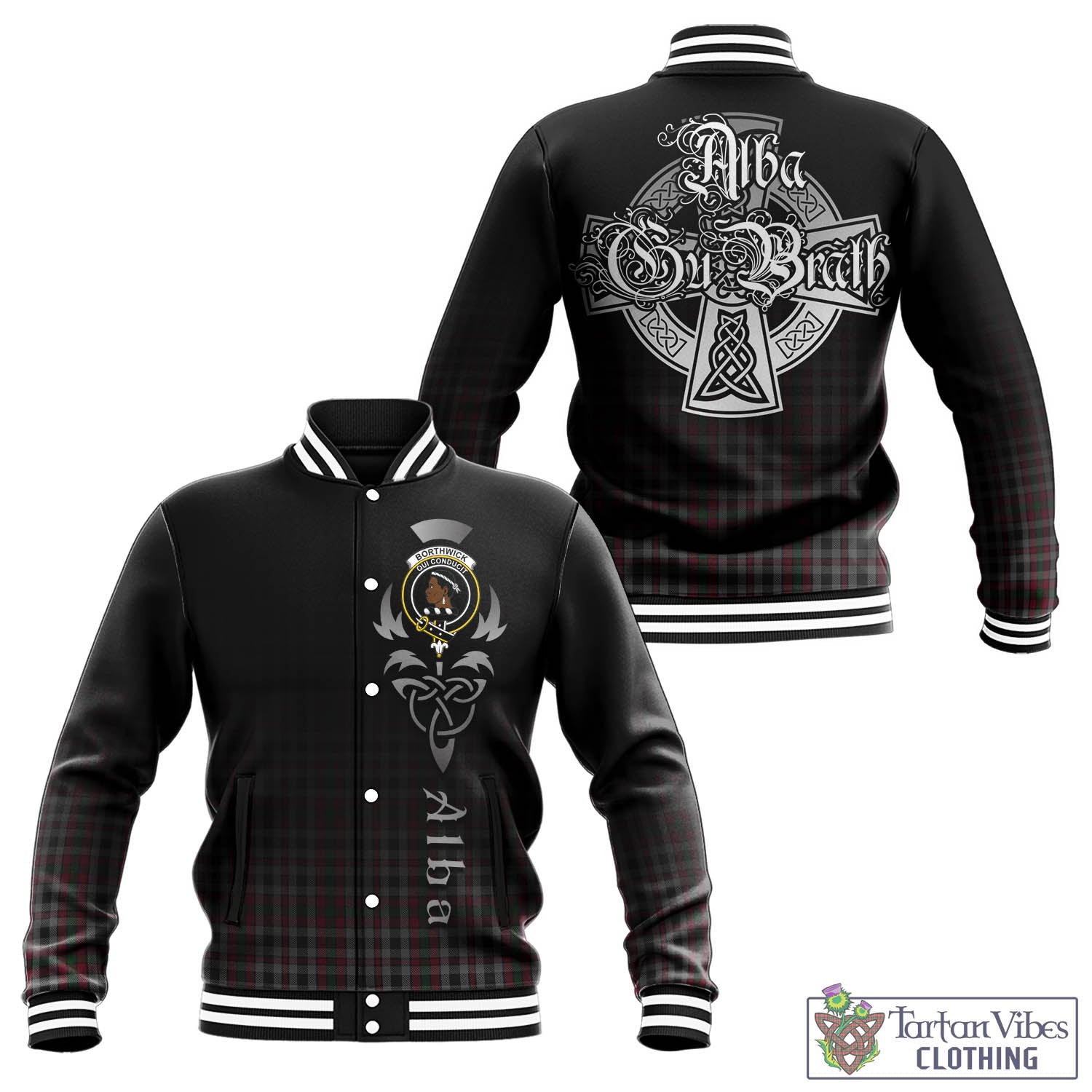 Tartan Vibes Clothing Borthwick Tartan Baseball Jacket Featuring Alba Gu Brath Family Crest Celtic Inspired