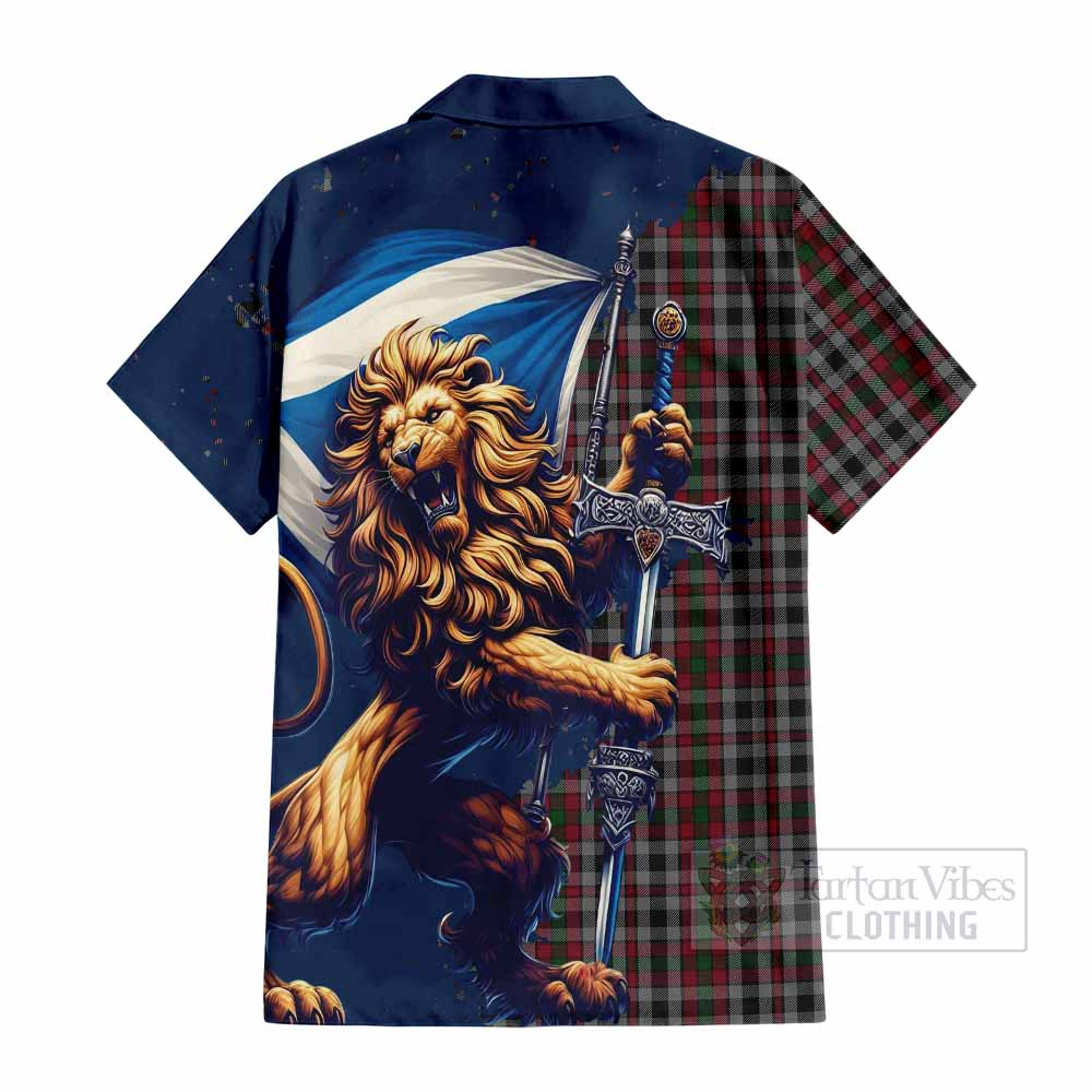 Tartan Vibes Clothing Borthwick Tartan Family Crest Short Sleeve Button Shirt with Scottish Majestic Lion