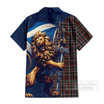 Tartan Vibes Clothing Borthwick Tartan Family Crest Short Sleeve Button Shirt with Scottish Majestic Lion