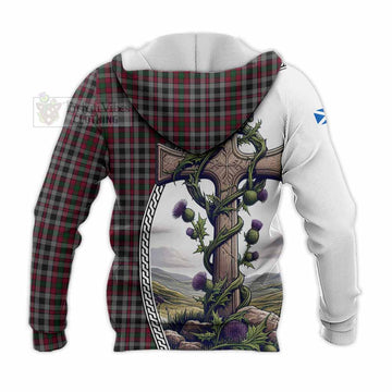 Borthwick Tartan Knitted Hoodie with Family Crest and St. Andrew's Cross Accented by Thistle Vines - Tartan Vibes Clothing