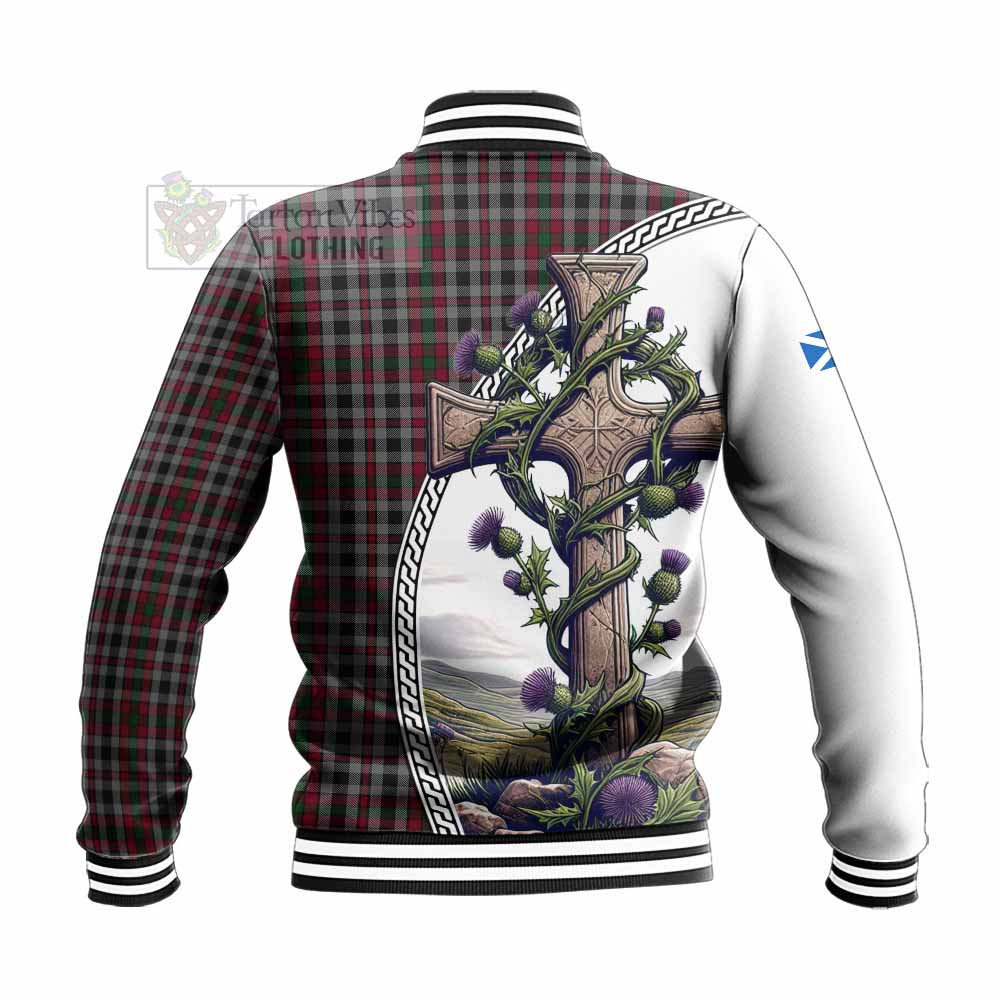 Borthwick Tartan Baseball Jacket with Family Crest and St. Andrew's Cross Accented by Thistle Vines - Tartan Vibes Clothing