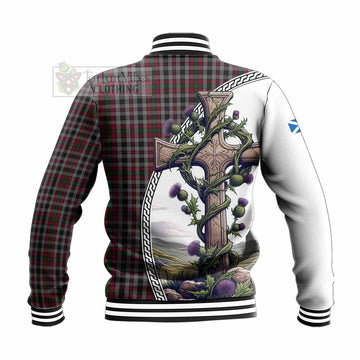 Borthwick Tartan Baseball Jacket with Family Crest and St. Andrew's Cross Accented by Thistle Vines - Tartan Vibes Clothing