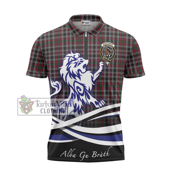 Borthwick Tartan Zipper Polo Shirt with Alba Gu Brath Regal Lion Emblem - Tartanvibesclothing Shop