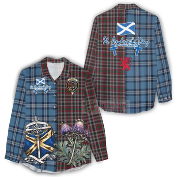 Borthwick Tartan Women's Casual Shirt Happy St. Andrew's Day Half Tartan Style - Tartan Vibes Clothing