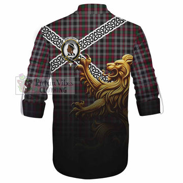 Borthwick Crest Tartan Ghillie Kilt Shirt with Golden Lion Emblem Celtic Style - Tartan Vibes Clothing