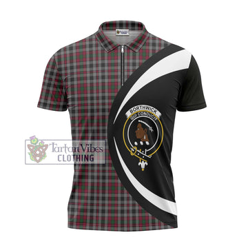 Borthwick Tartan Zipper Polo Shirt with Family Crest Circle Style - Tartan Vibes Clothing