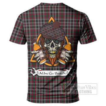 Borthwick Tartan T-Shirt with Family Crest and Bearded Skull Holding Bottles of Whiskey - Tartan Vibes Clothing
