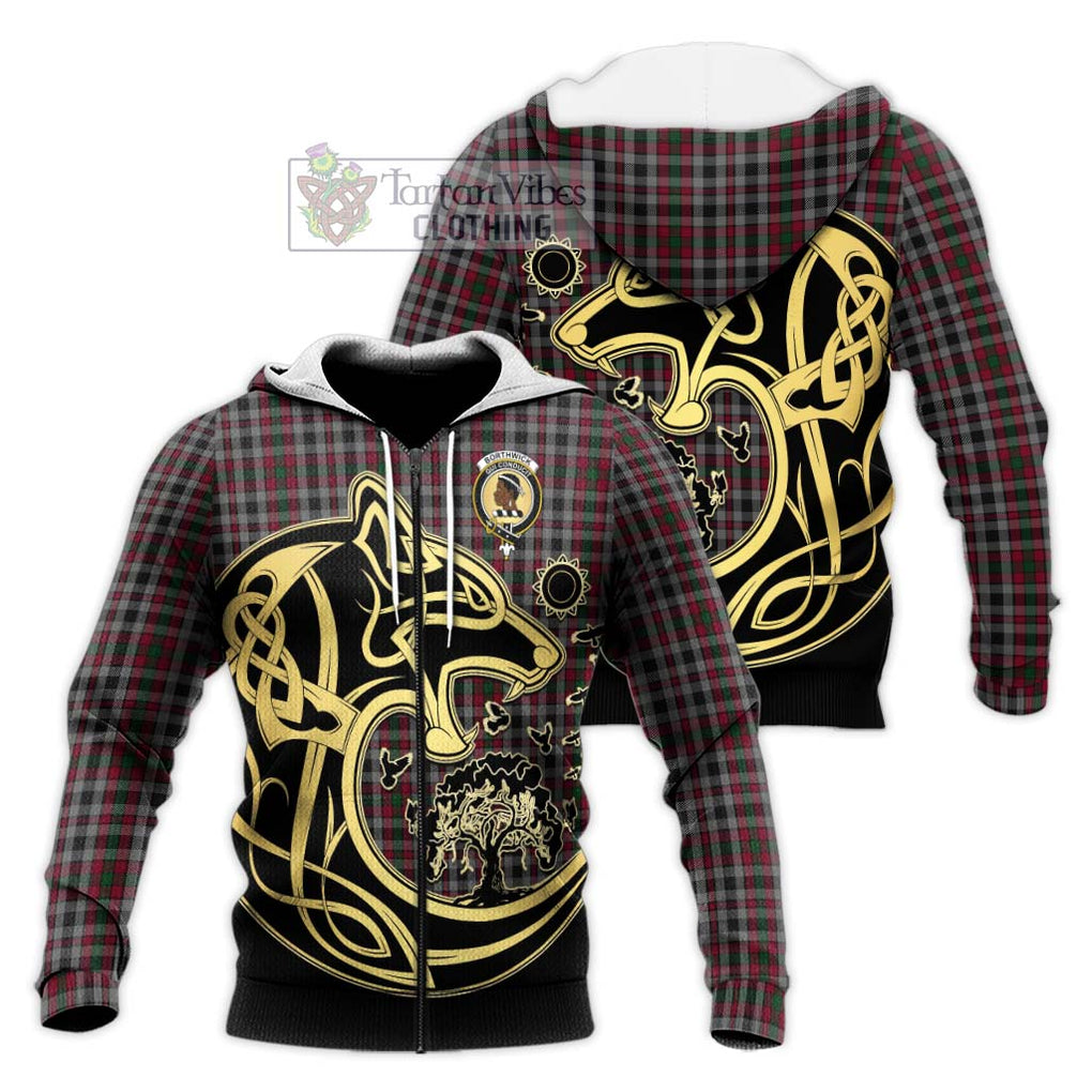 Borthwick Tartan Knitted Hoodie with Family Crest Celtic Wolf Style Unisex Knitted Zip Hoodie - Tartan Vibes Clothing