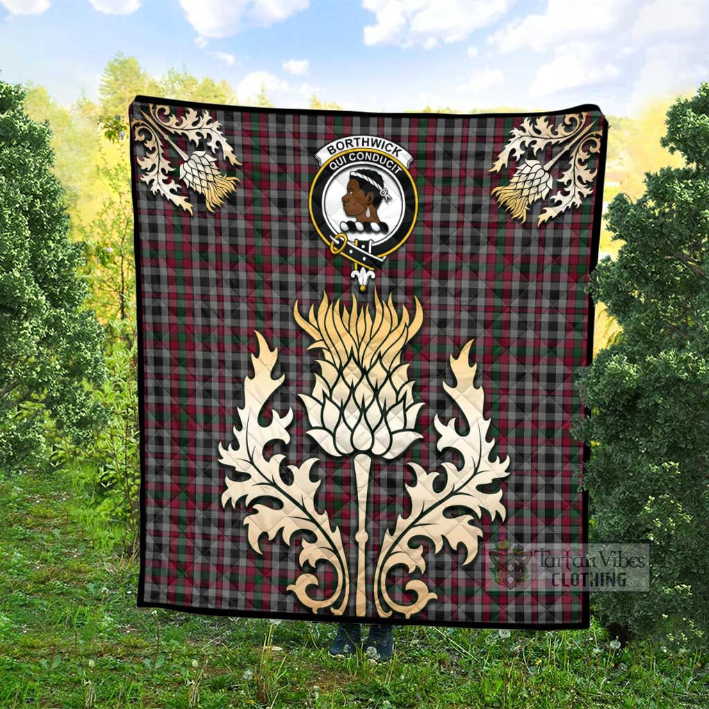 Borthwick Tartan Quilt with Family Crest and Golden Thistle Style - Tartan Vibes Clothing
