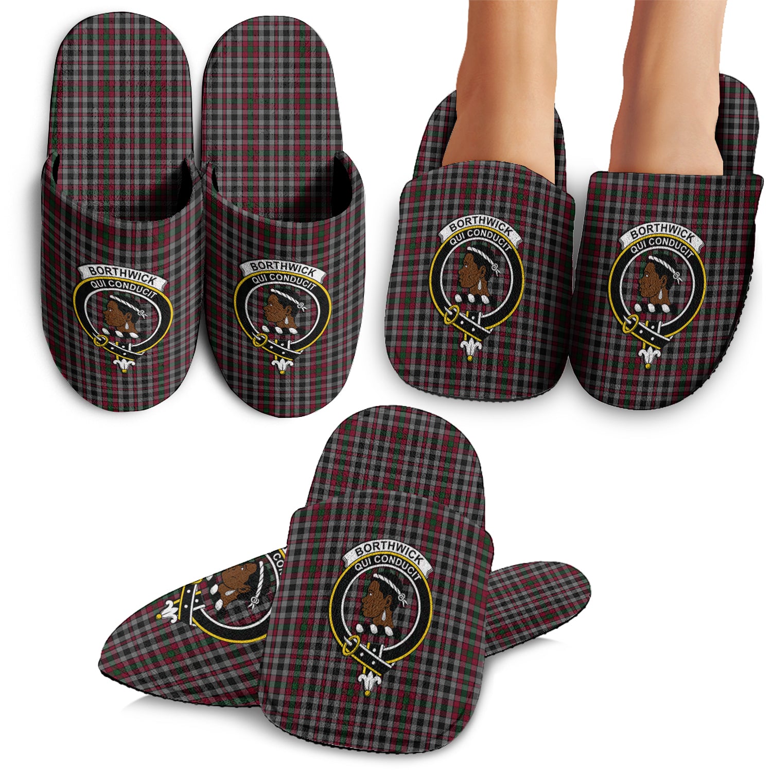 Borthwick Tartan Home Slippers with Family Crest - Tartanvibesclothing
