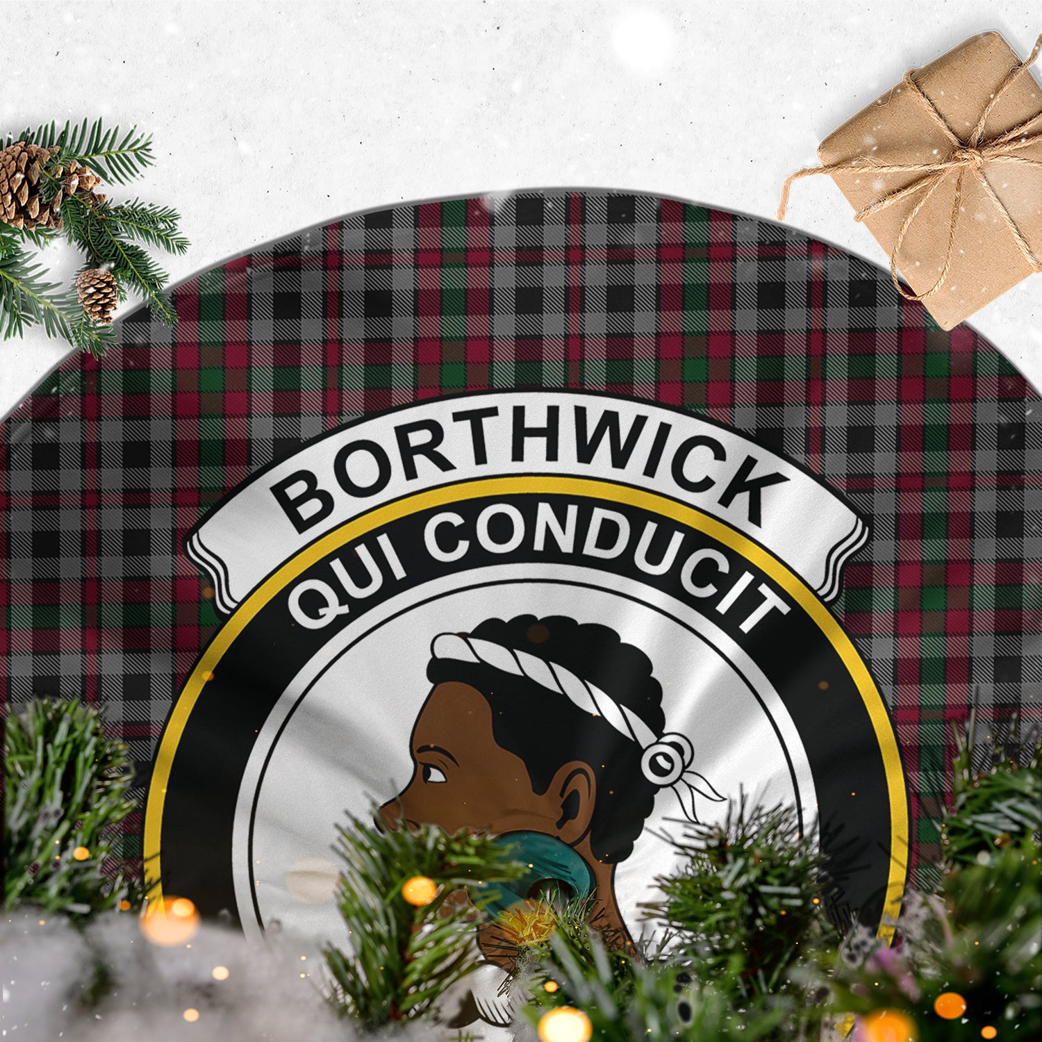 Borthwick Tartan Christmas Tree Skirt with Family Crest - Tartanvibesclothing