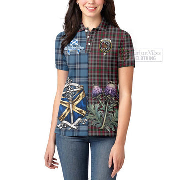 Borthwick Tartan Women's Polo Shirt Happy St. Andrew's Day Half Tartan Style - Tartan Vibes Clothing