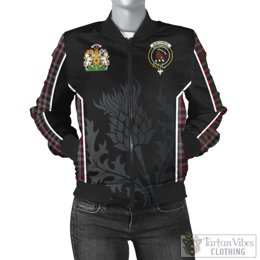 Borthwick Tartan Bomber Jacket with Family Crest and Scottish Thistle Vibes Sport Style - Tartan Vibes Clothing