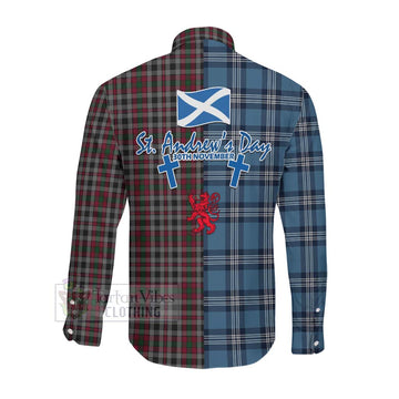 Borthwick Tartan Long Sleeve Button Shirt Happy St. Andrew's Day Half Tartan Style Men's Shirt - Tartan Vibes Clothing