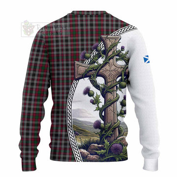 Borthwick Tartan Knitted Sweater with Family Crest and St. Andrew's Cross Accented by Thistle Vines - Tartan Vibes Clothing