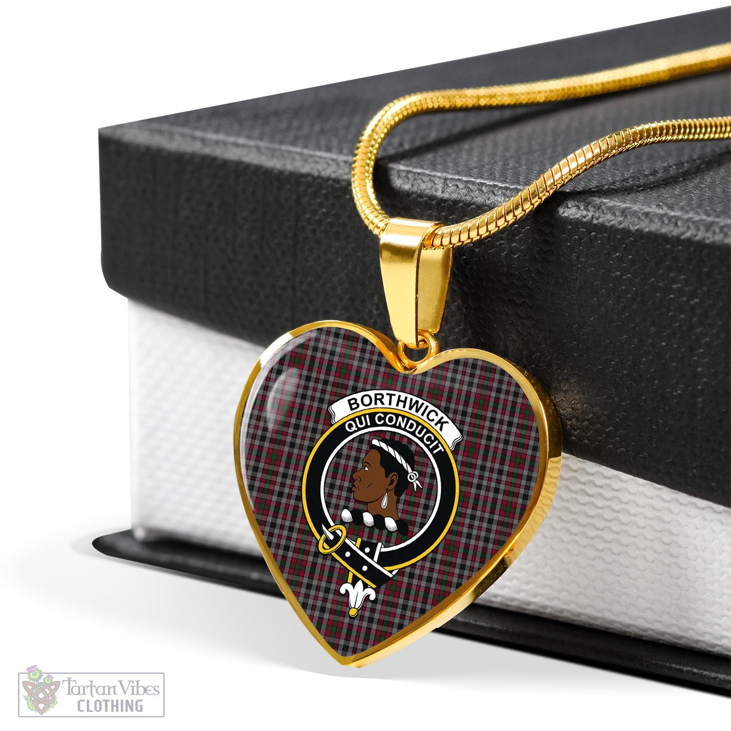 Borthwick Tartan Heart Necklace with Family Crest - Tartan Vibes Clothing