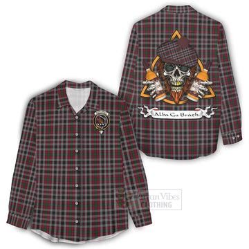Borthwick Tartan Women's Casual Shirt with Family Crest and Bearded Skull Holding Bottles of Whiskey - Tartan Vibes Clothing