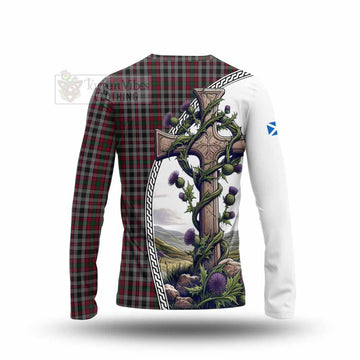 Borthwick Tartan Long Sleeve T-Shirt with Family Crest and St. Andrew's Cross Accented by Thistle Vines - Tartan Vibes Clothing