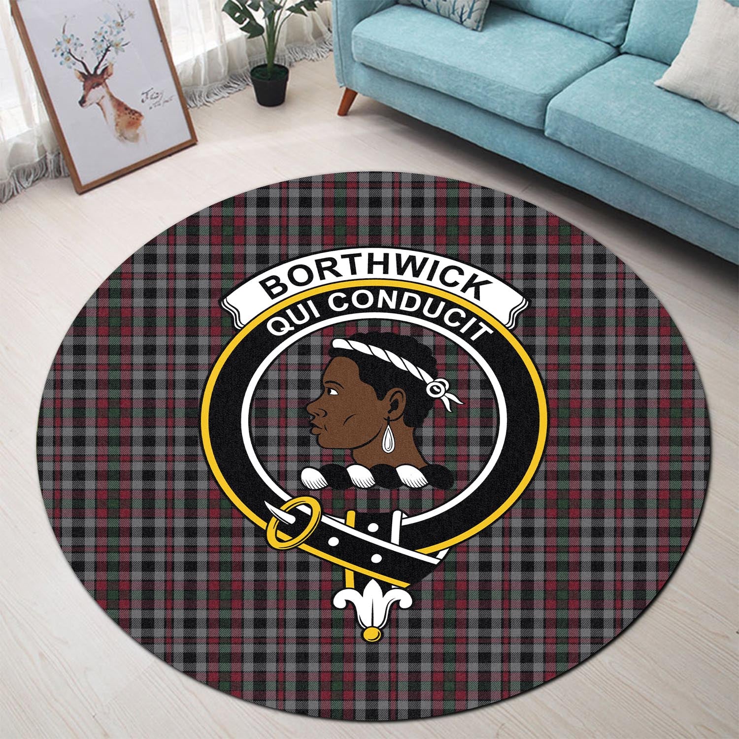 Borthwick Tartan Round Rug with Family Crest - Tartan Vibes Clothing