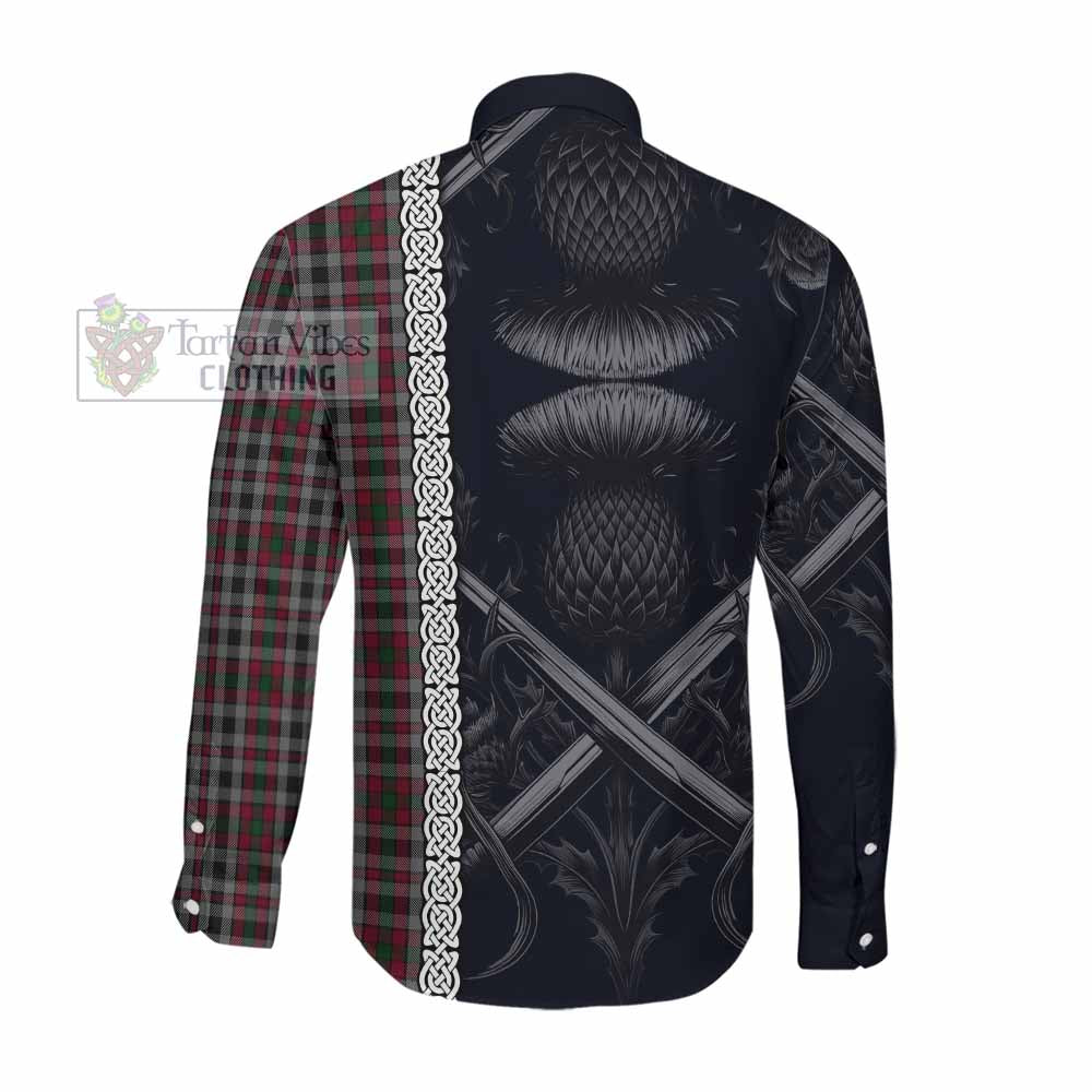 Tartan Vibes Clothing Borthwick Tartan Long Sleeve Button Shirt with Family Crest Cross Sword Thistle Celtic Vibes