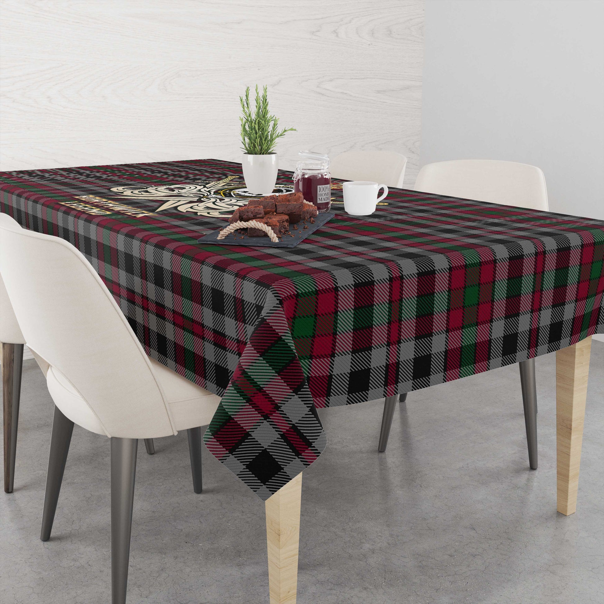 Borthwick Tartan Tablecloth with Clan Crest and the Golden Sword of Courageous Legacy - Tartan Vibes Clothing