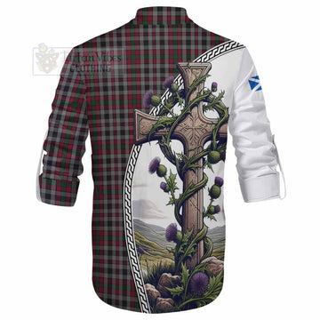 Borthwick Tartan Ghillie Kilt Shirt with Family Crest and St. Andrew's Cross Accented by Thistle Vines - Tartan Vibes Clothing