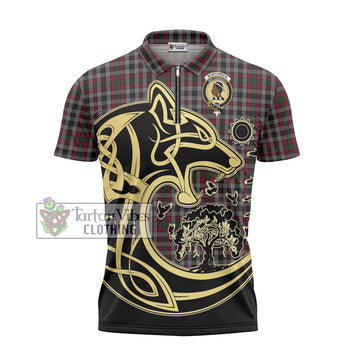 Borthwick Tartan Zipper Polo Shirt with Family Crest Celtic Wolf Style - Tartan Vibes Clothing