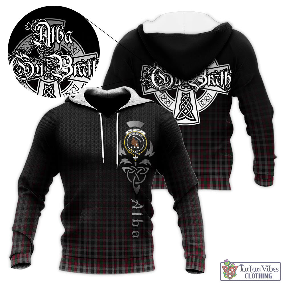 Tartan Vibes Clothing Borthwick Tartan Knitted Hoodie Featuring Alba Gu Brath Family Crest Celtic Inspired