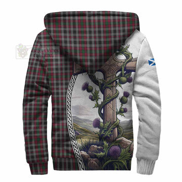 Borthwick Tartan Sherpa Hoodie with Family Crest and St. Andrew's Cross Accented by Thistle Vines - Tartan Vibes Clothing