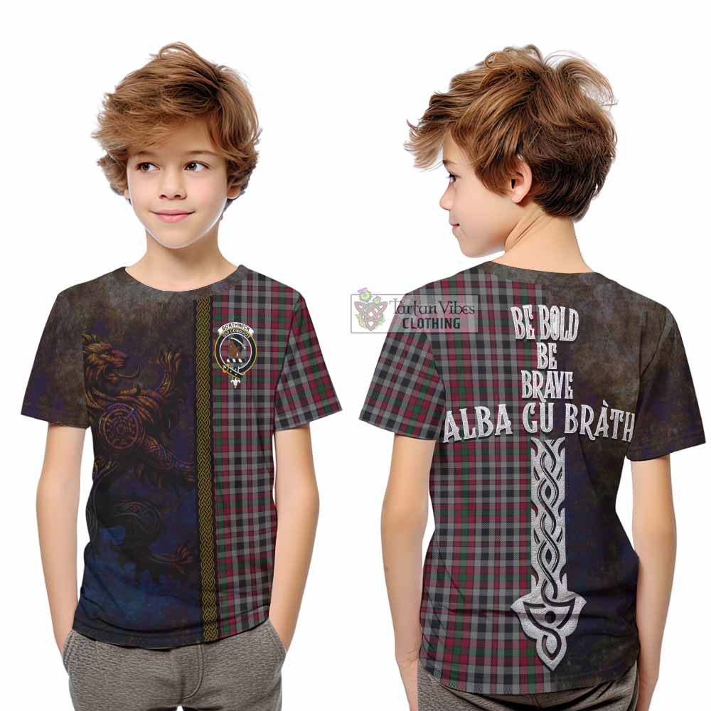 Tartan Vibes Clothing Borthwick Tartan Family Crest Kid T-Shirt Alba Gu Brath Be Brave Lion Ancient Style